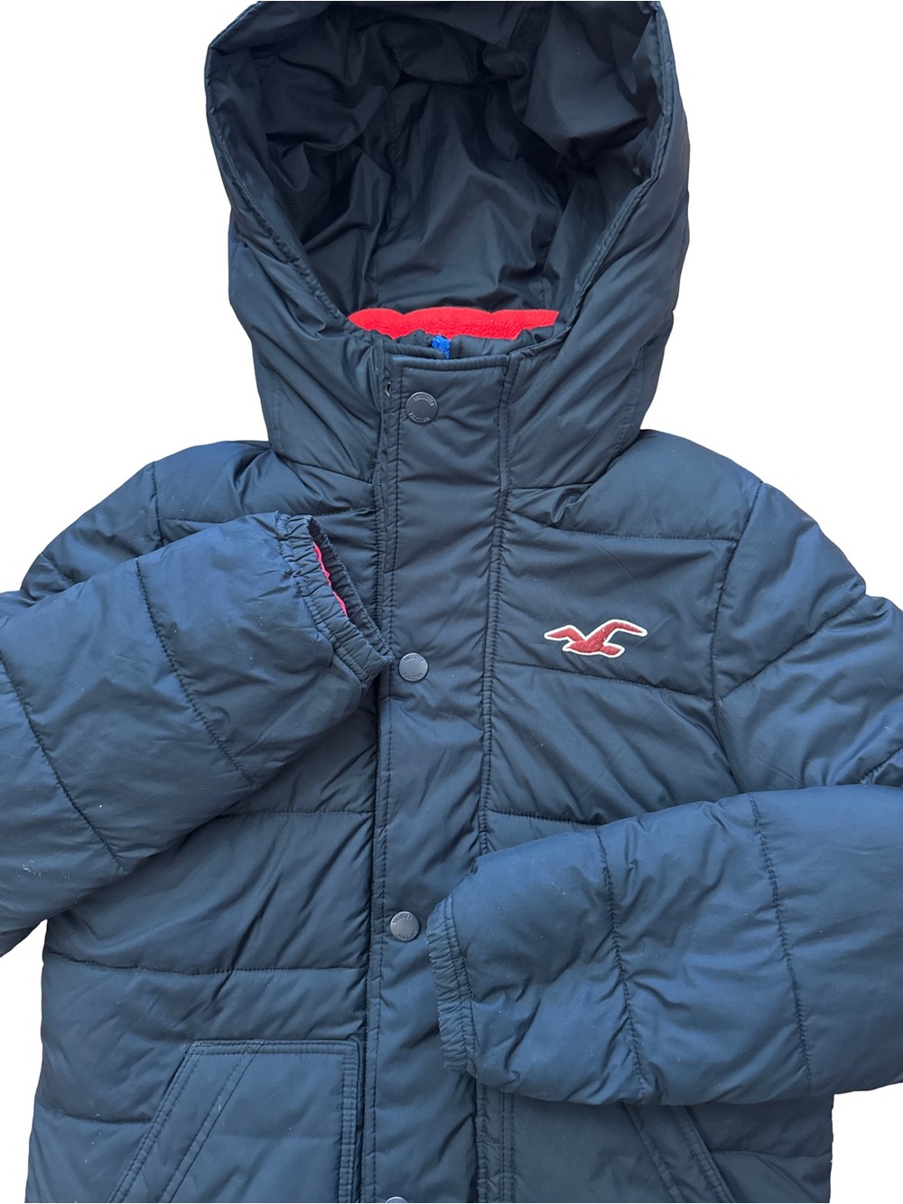 Hollister Men’s Black Puffer Coat Size Small Puff Button Zip Coat Hollister Cali